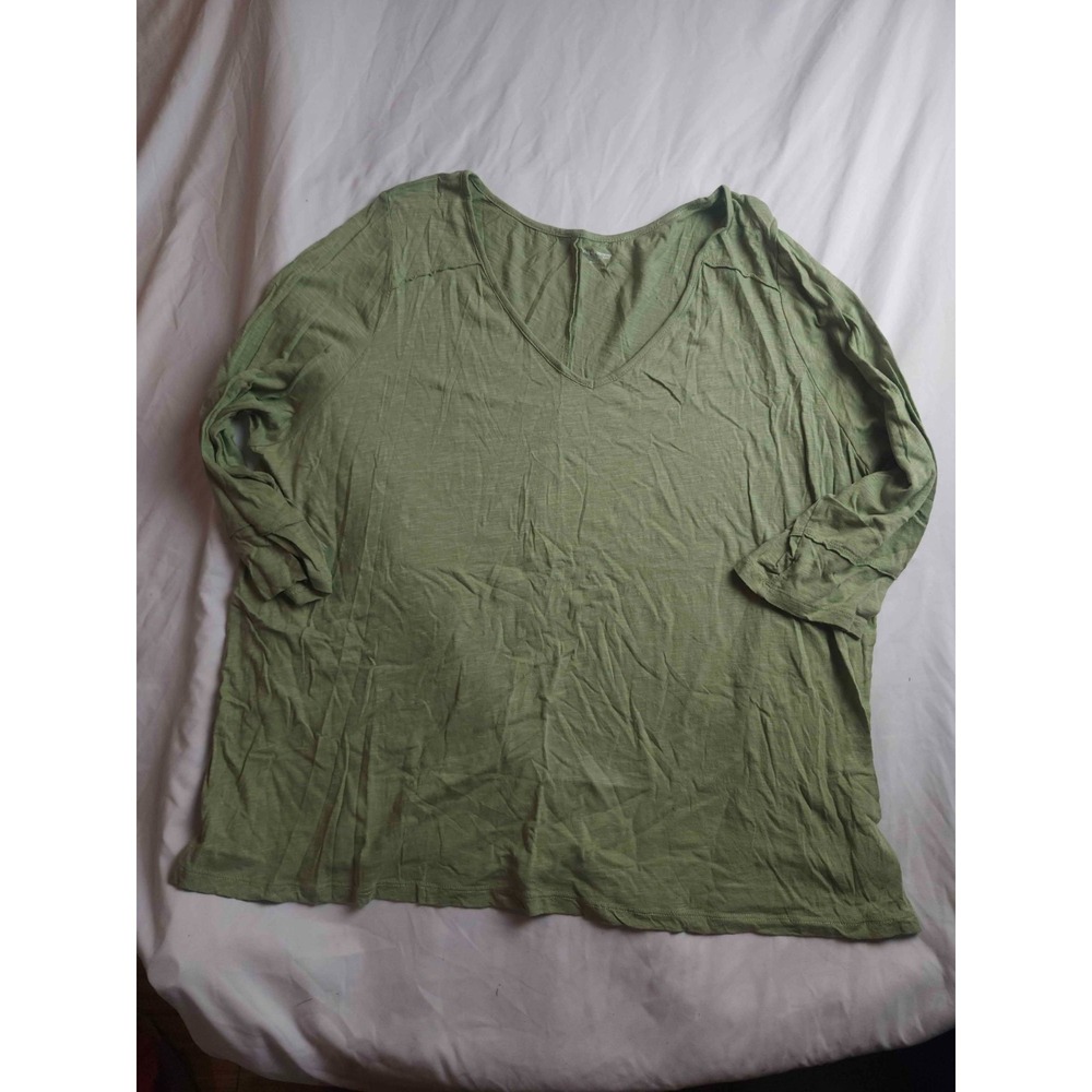 New Directions Curvy Shirt Top Womens Size 2X Green V-Neck 3/4 Sleeves‎ Casual